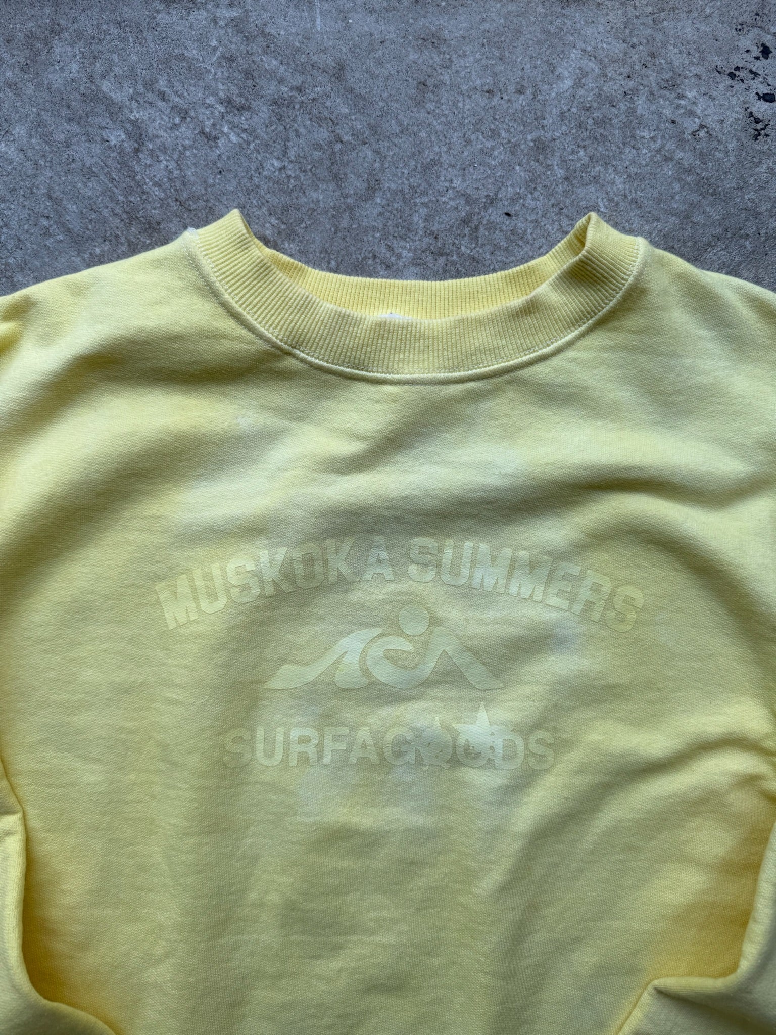 MUSKOKA SUMMERS HAND DYED CREWNECK MADE IN CANADA SZ LARGE PASTEL YELLOW