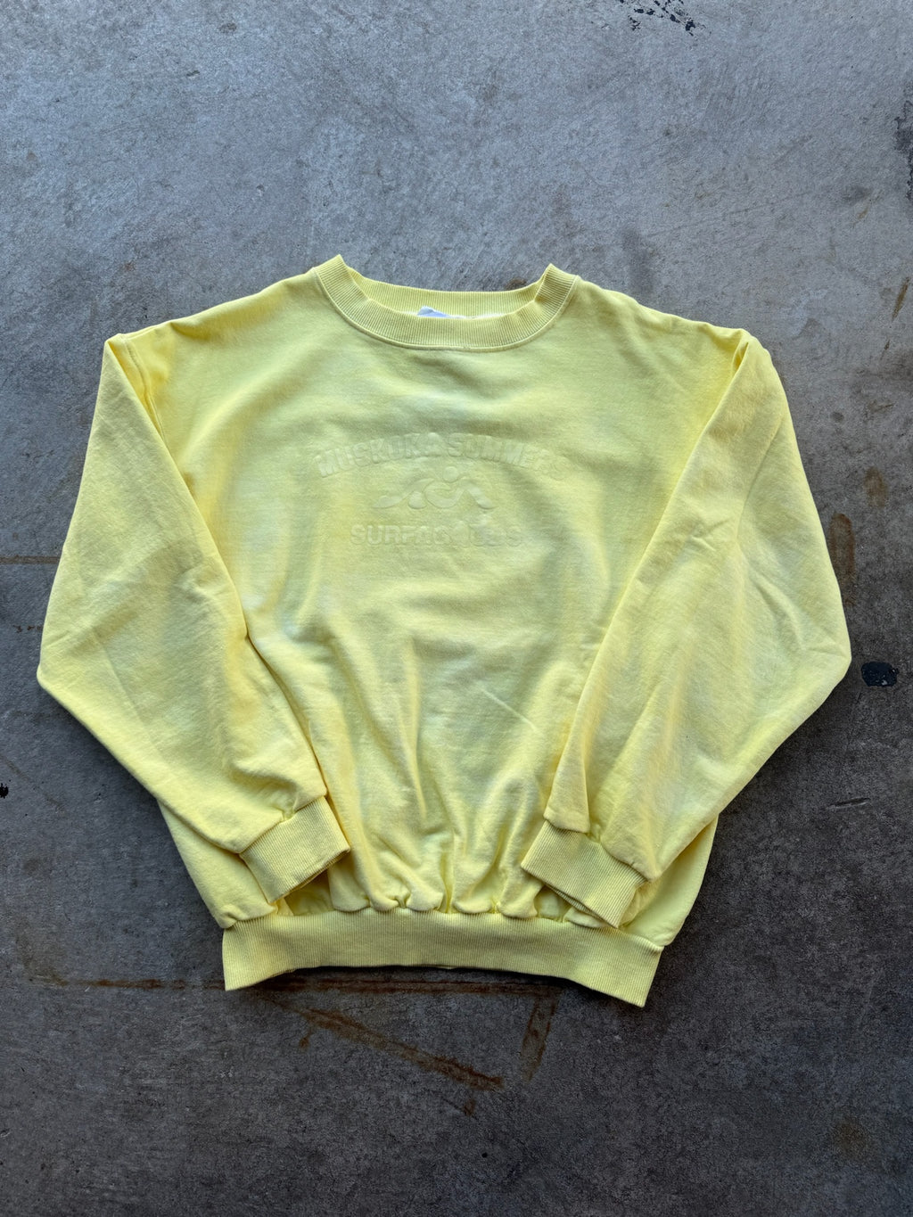 MUSKOKA SUMMERS HAND DYED CREWNECK MADE IN CANADA SZ LARGE PASTEL YELLOW