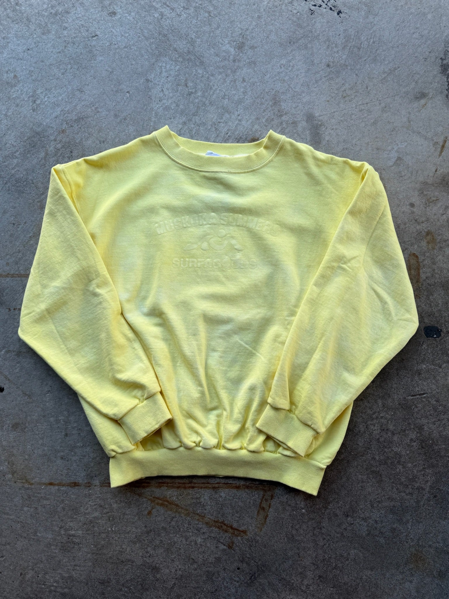 MUSKOKA SUMMERS HAND DYED CREWNECK MADE IN CANADA SZ LARGE PASTEL YELLOW