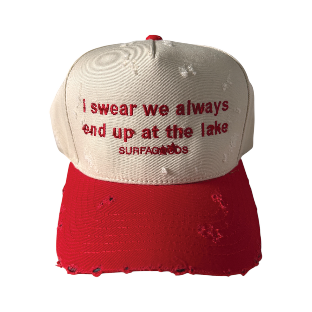 DISTRESSED LAKE CAP — Cotton Twill Trucker — CHERRY RED