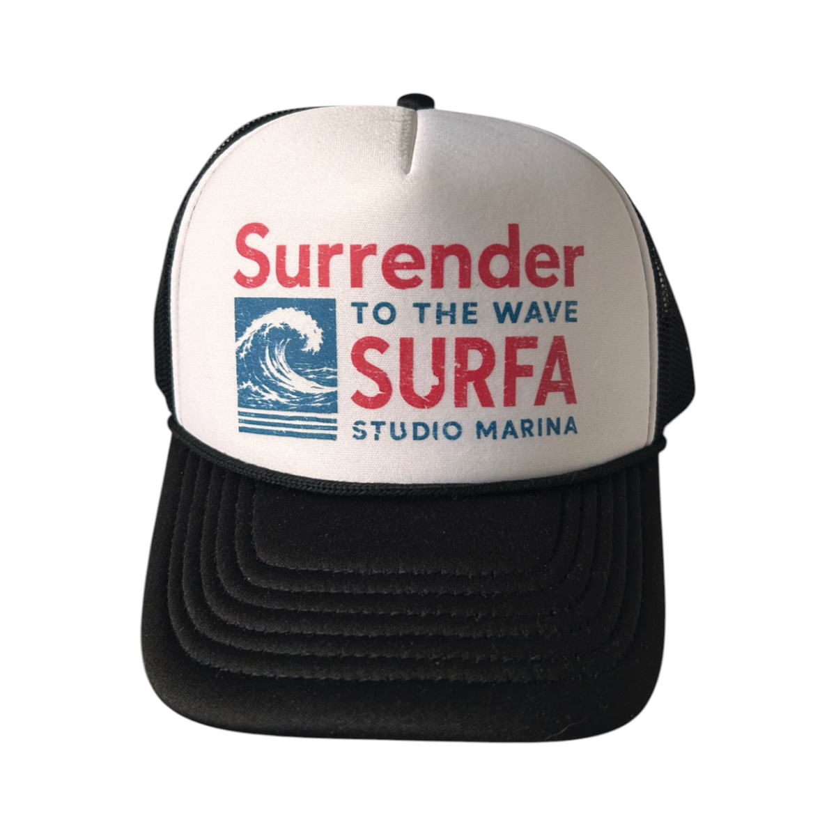 SURRENDER TO THE WAVE — Foam Trucker — WHITE / BLACK SAMPLE* 1/1