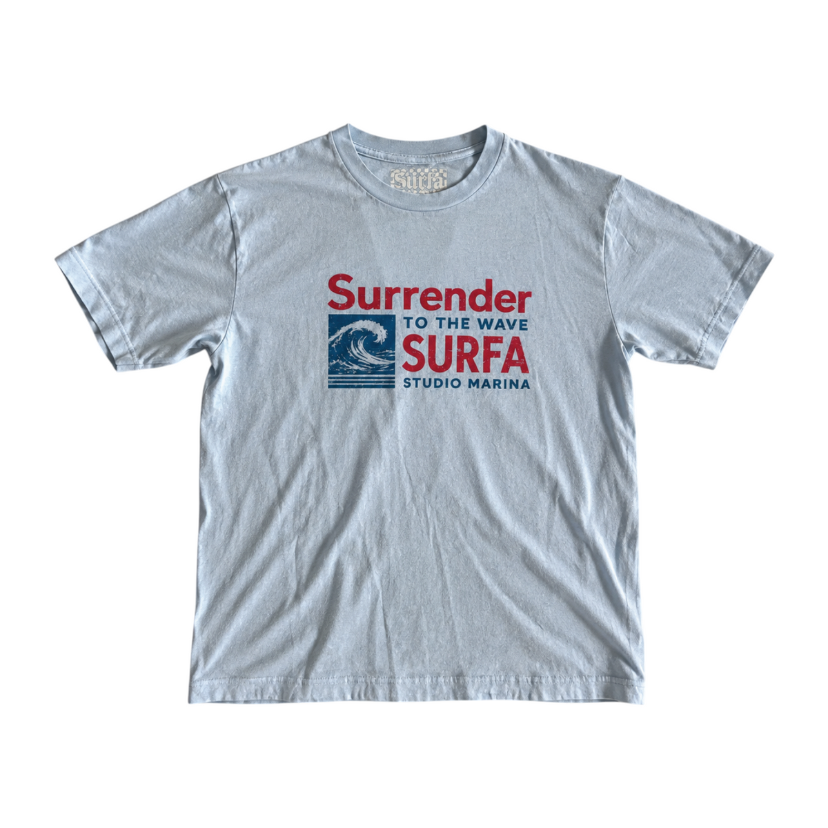 SURRENDER TO THE WAVE — Baby Blue Studio Tee SAMPLE*