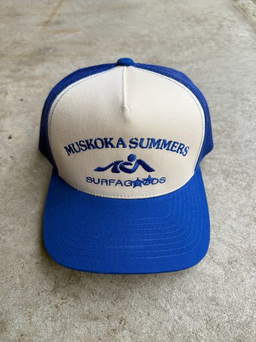 "MUSKOKA SUMMERS" SOUVENIR TRUCKER CAP (ROYAL)